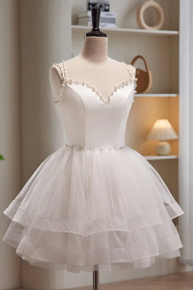 A-line Spaghetti Straps Tulle Short Homecoming Dresses