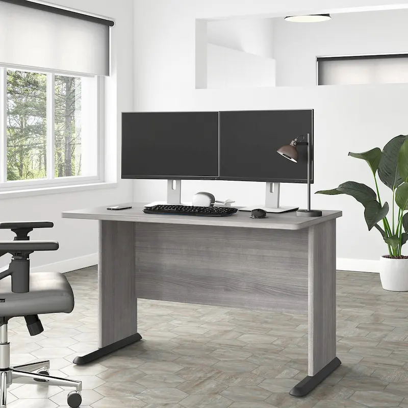 48W Computer Desk, Storm Gray / White / Platinum Gray, Single-Person