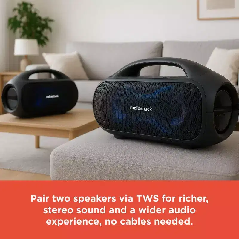 RadioShack 60W Black and Gray Wireless Portable Speaker With Lights True Wireless Audio And Type C-Charging Cable 4001787