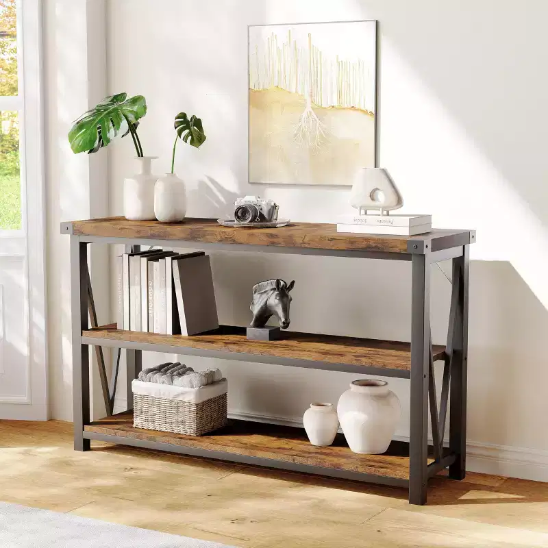 Long Console Table, Wooden Fluted Entryway Table, Sofa Table Behind Couch, Entry Foyer Table for Entryway, Hallway, Living Room