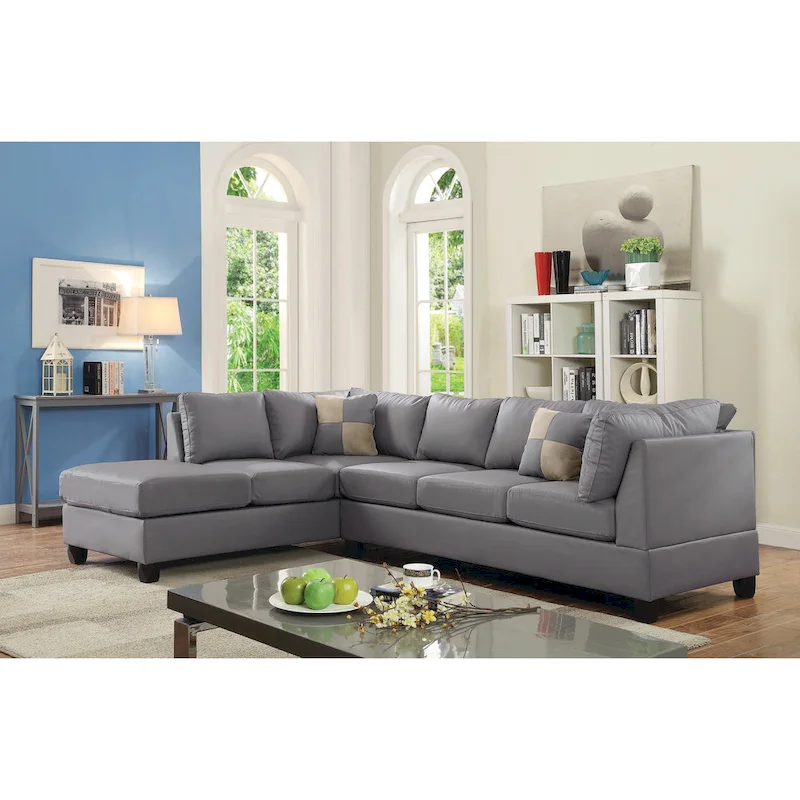shaped Reversible Faux Leather Sectional Sofa