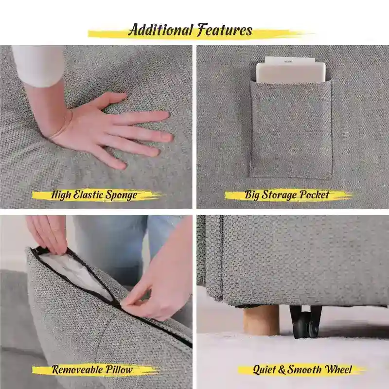 4 in 1 Multi-Function Folding Sofa Folding Bed Single Futon Couch Guest Bed with 2 Throw Pillows