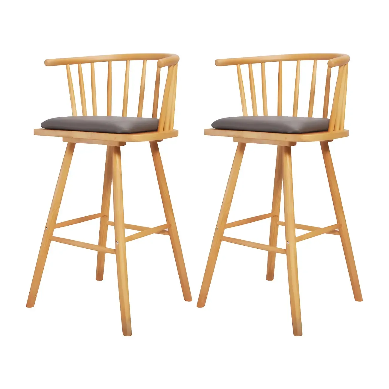 Traditional Wooden Low Back Bar Stool with Cushioned Seat