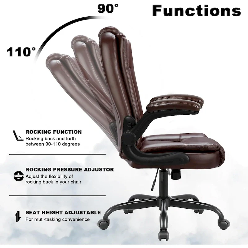Big and Tall Ergonomic High Back Adjustable Height Leather Executive Chair with Padded Flip-up Arms
