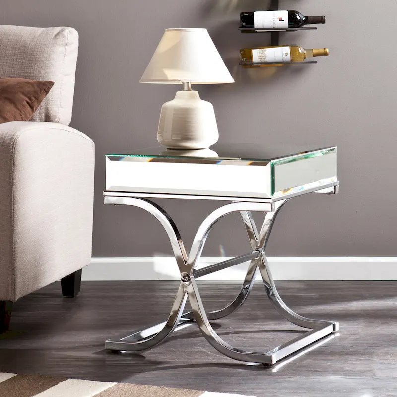 SEI Furniture Olivia Chrome Mirrored Side Table