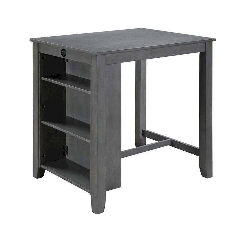 Gray Counter Height Dining Table with Open Shelves & USB Ports, Seats 2