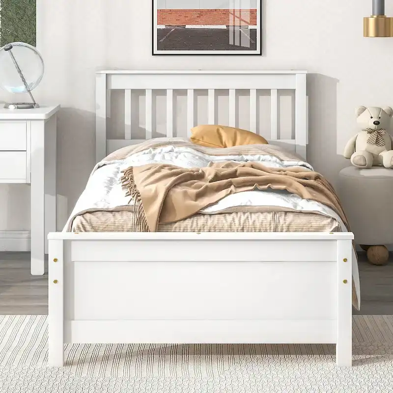 Twin Bed with Headboard and Footboard With a Nightstand