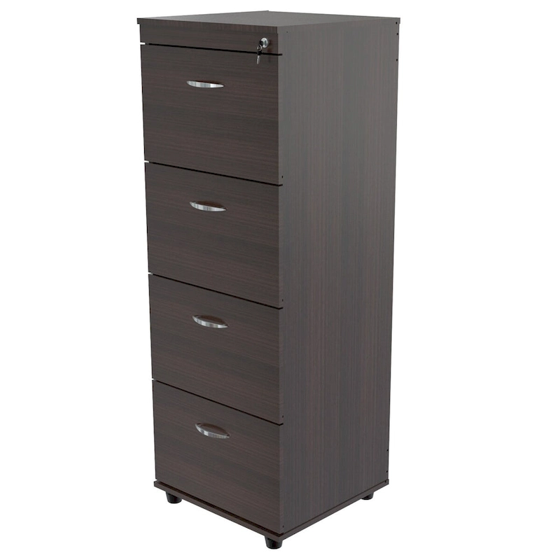 HomeRoots 52 Espresso Melamine and Engineered Wood File Cabinet with 4 Drawers