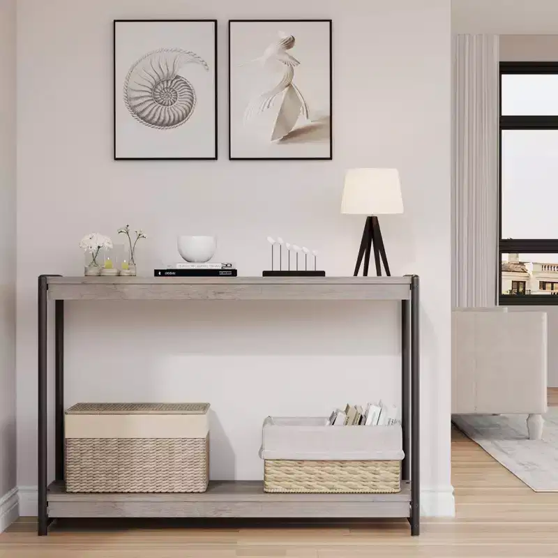 40 2-Tier Console Table  Sofa Table with Open Shelf (50lbs Capacity, for Entryway/Living Room/Hallway)