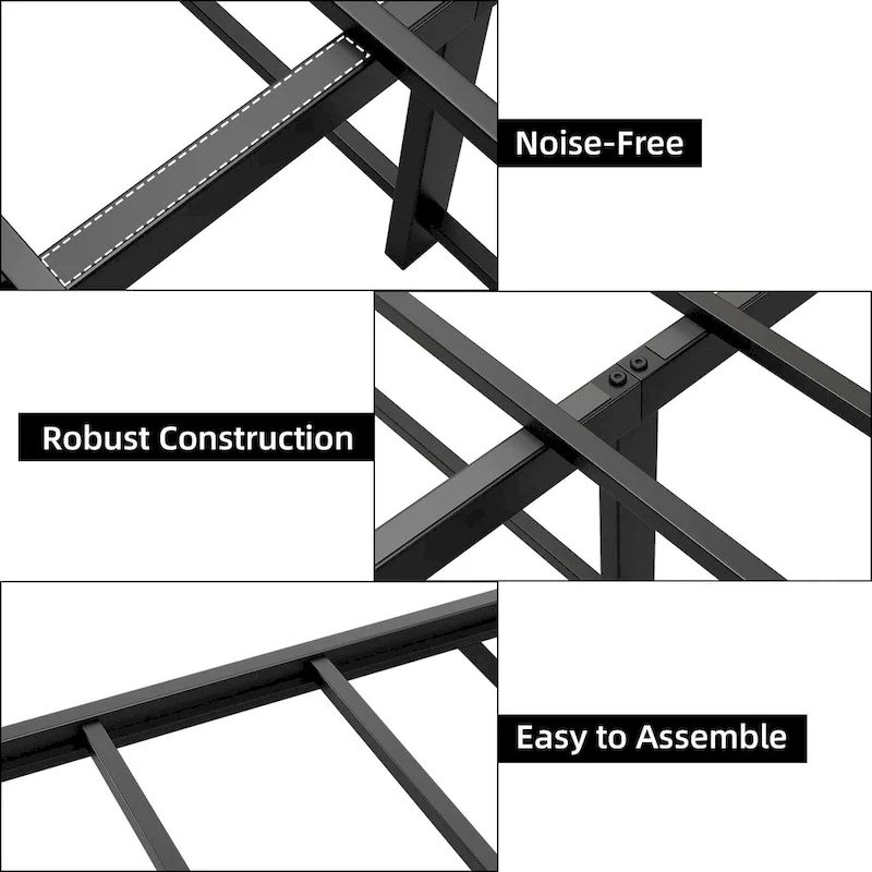 Platform Bed with Rattan Headboard and Footboard - Black Metal Frame