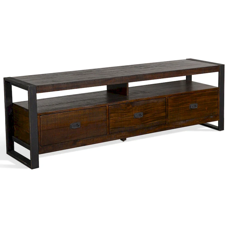 Brown & Black TV Media Console, 3 Drawers, 2 Shelves, 78 Inch
