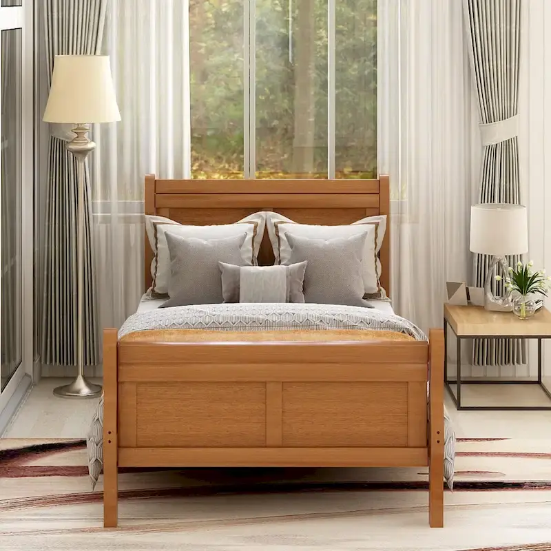 Oak / White / Espresso Twin Wood Platform Bed with Headboard & Footboard – Single