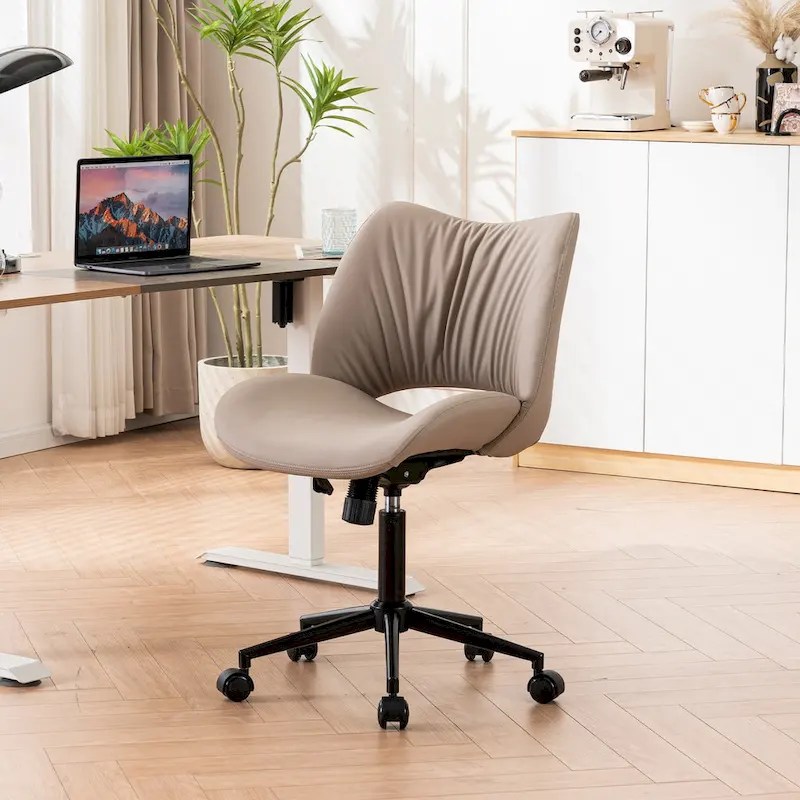 Leather Swivel Office Chair with Wheels - Armless
