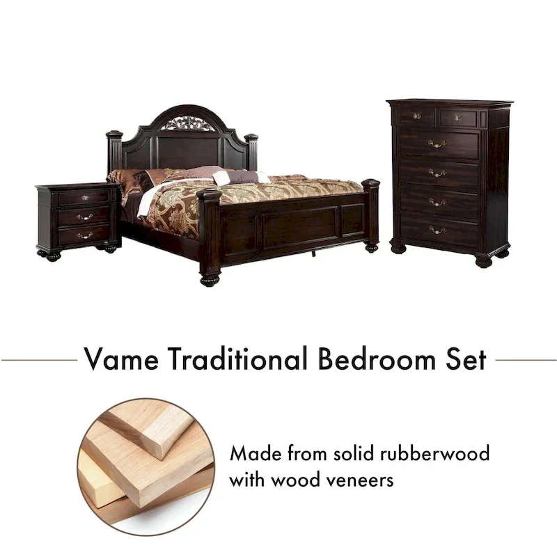Vame Traditional Walnut Solid Wood 3-Piece Poster Bedroom Set by Furniture of America
