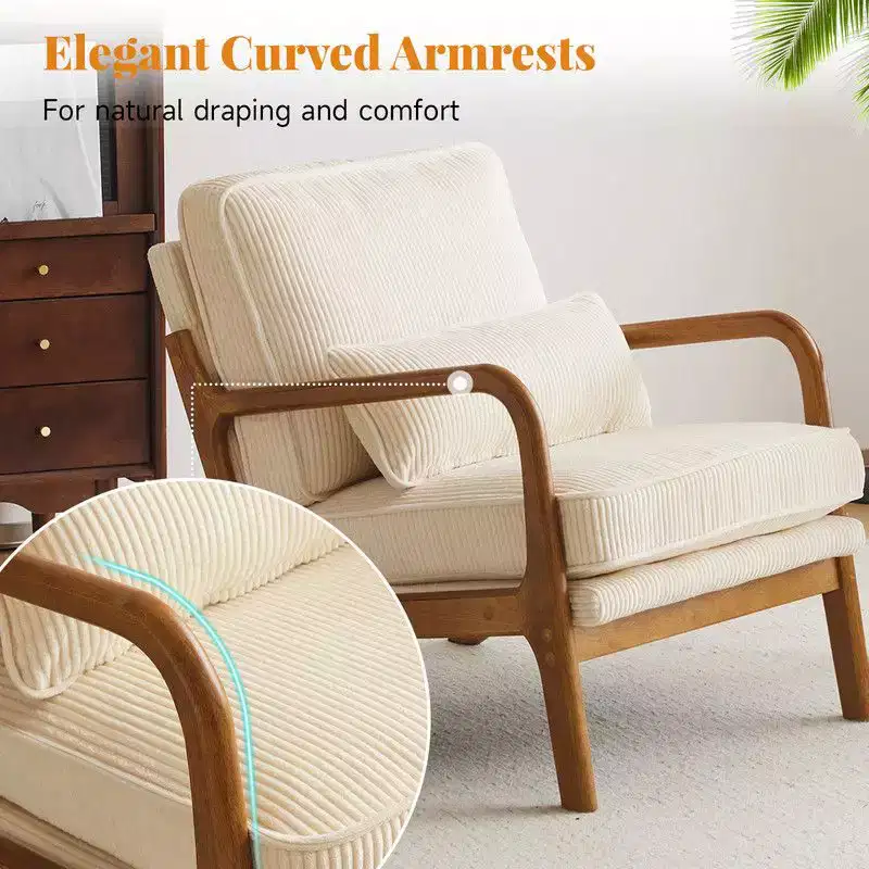 Karl Home 2Pcs Mid Century Solid Wood Accent Chair Upholstered Armchair with an Extra Pillow