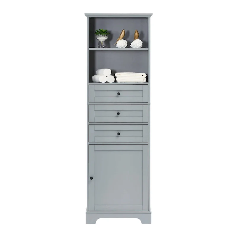 68 Tall Freestanding Bathroom Cabinet with 3 Drawers and Adjustable Shelves