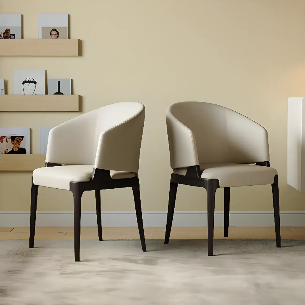 Contemporary Faux Leather Slop Arm Dining Chair