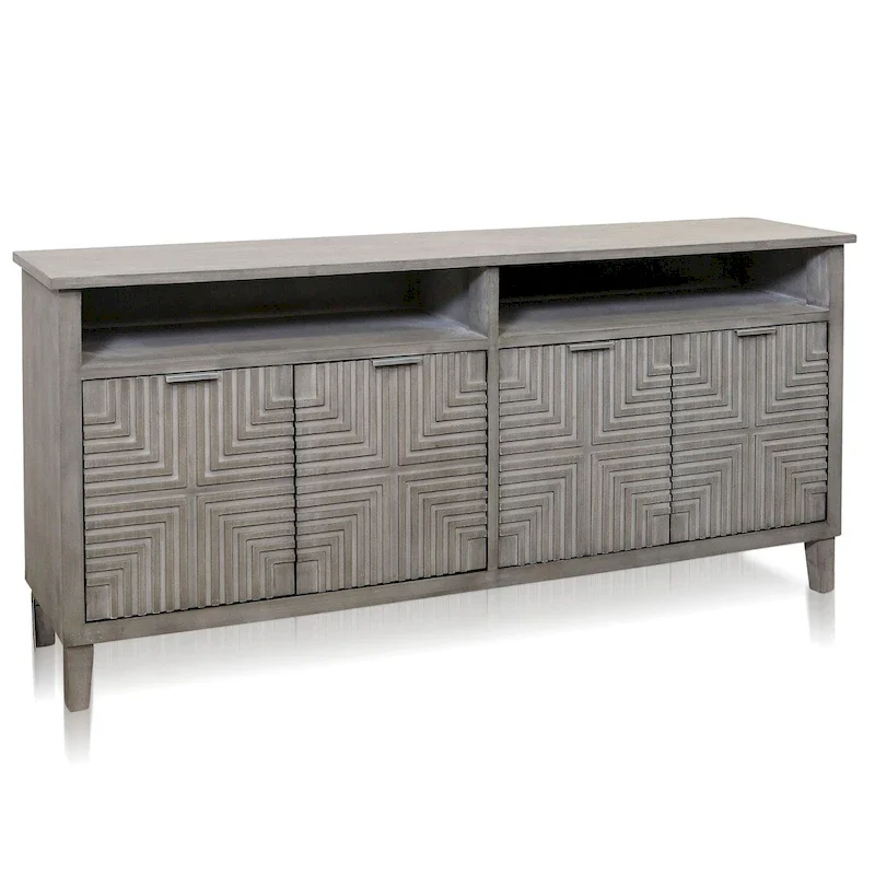 Quadrant Credenza - Four Geometric Patterned Doors - Brushed Gray Finish
