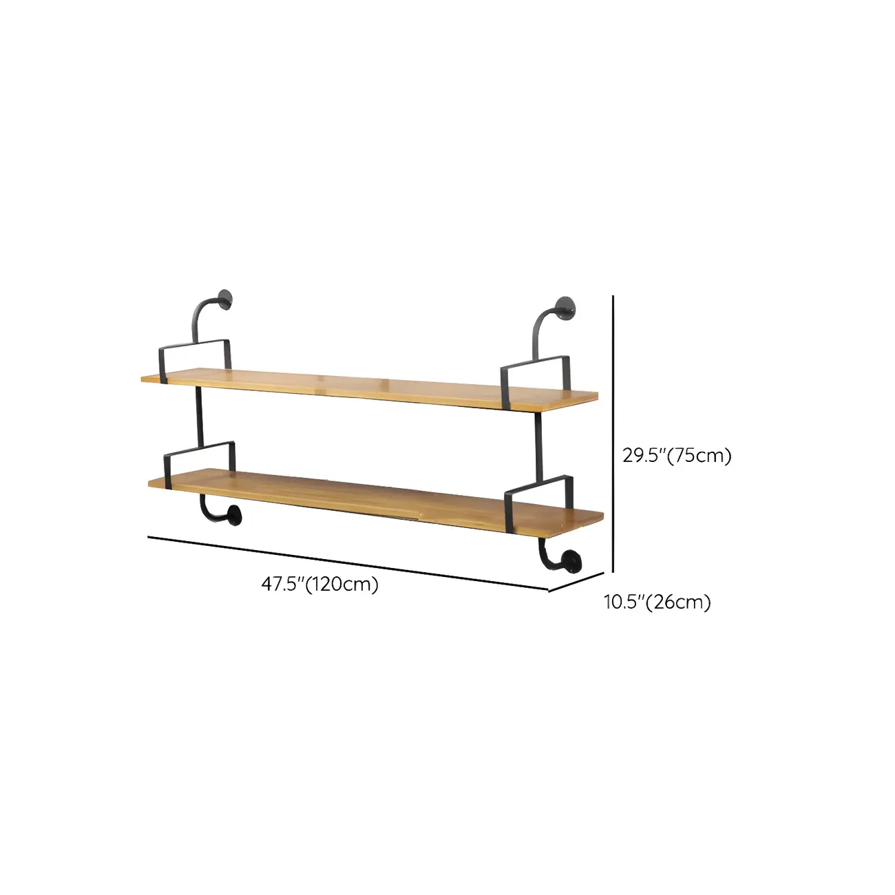 Simple 2-Tier Wood Metal Wall-Mounted Bookcase