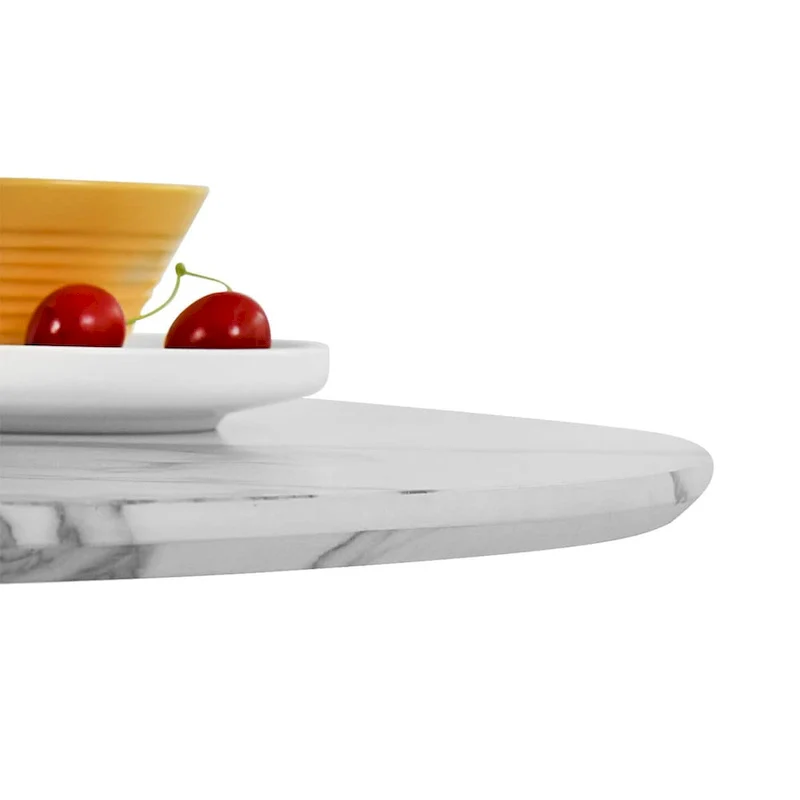 Oval White Faux Marble Topped Pedestal Dining Table