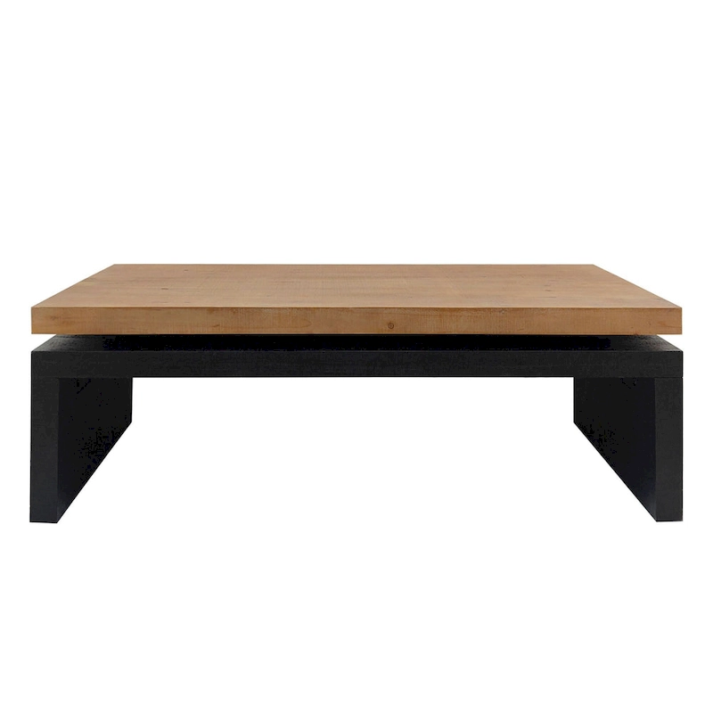 Black and Natural Wood Living Room Table Versatile Coffee Table 2-Tiered Wood Tabletop Table