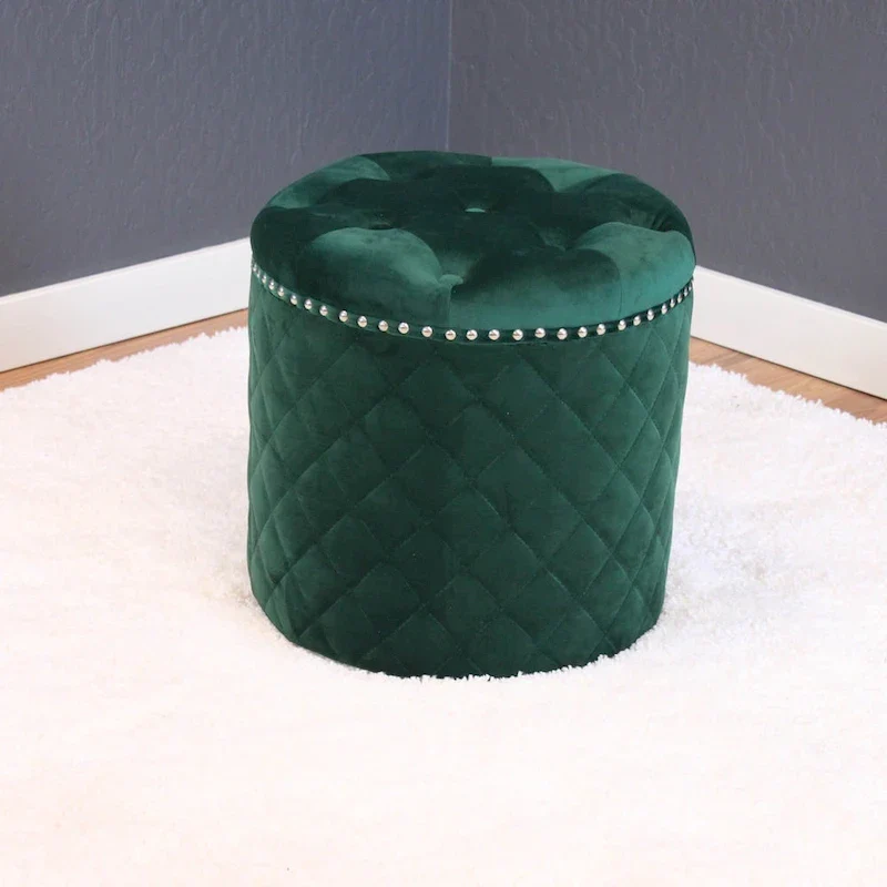 Lemele Solid Round Velvet Ottoman