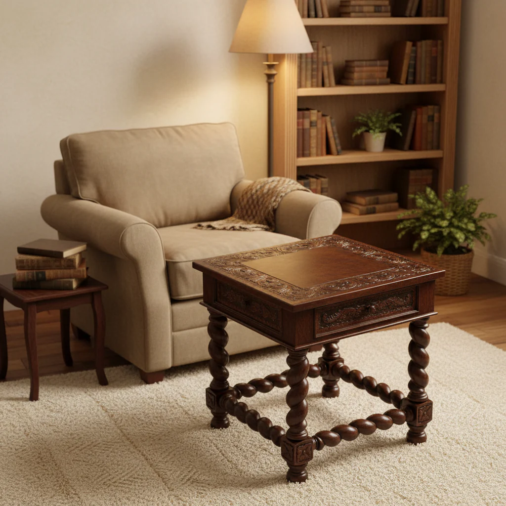 Handmade Viceroy Single Drawer Dark Brown Leather and Mohena Wood End Table (Peru)