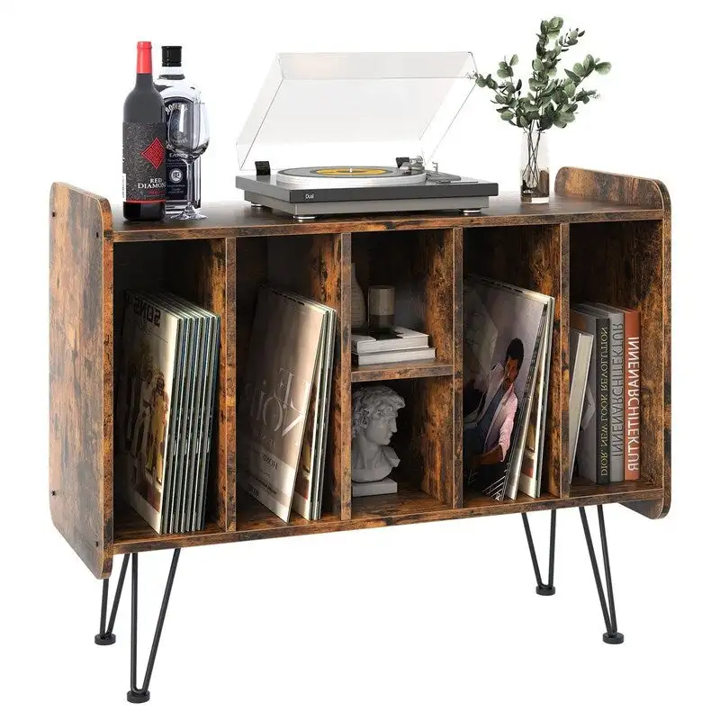 3-Tier Vinyl Record Storage Stand with Metal Legs, 33.1W x 13.6D x 26.5H Inches