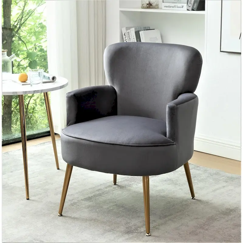 Velvet Accent Chair with Gold Metal Legs