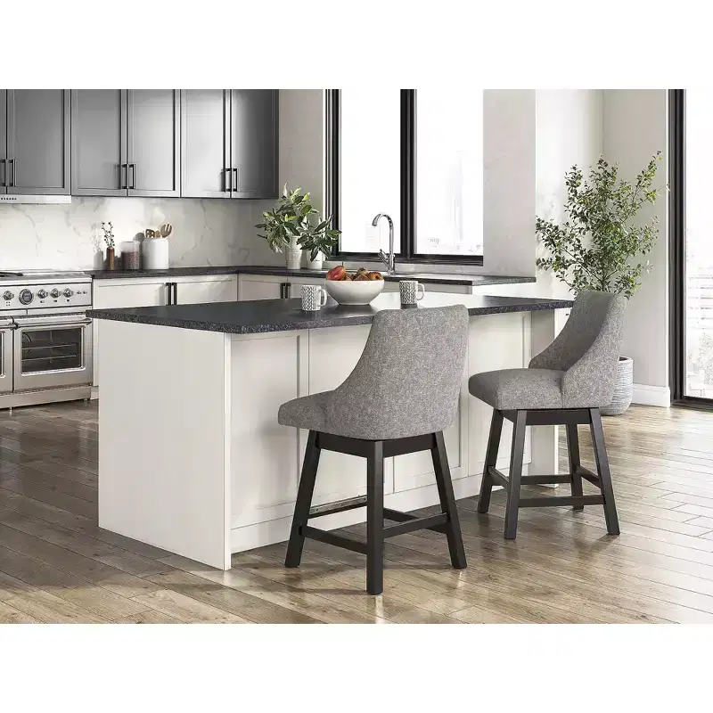 Signature Design by Ashley Neymorton Counter Height Upholstered Swivel Barstools, Set of 2, Dark Grayish Brown