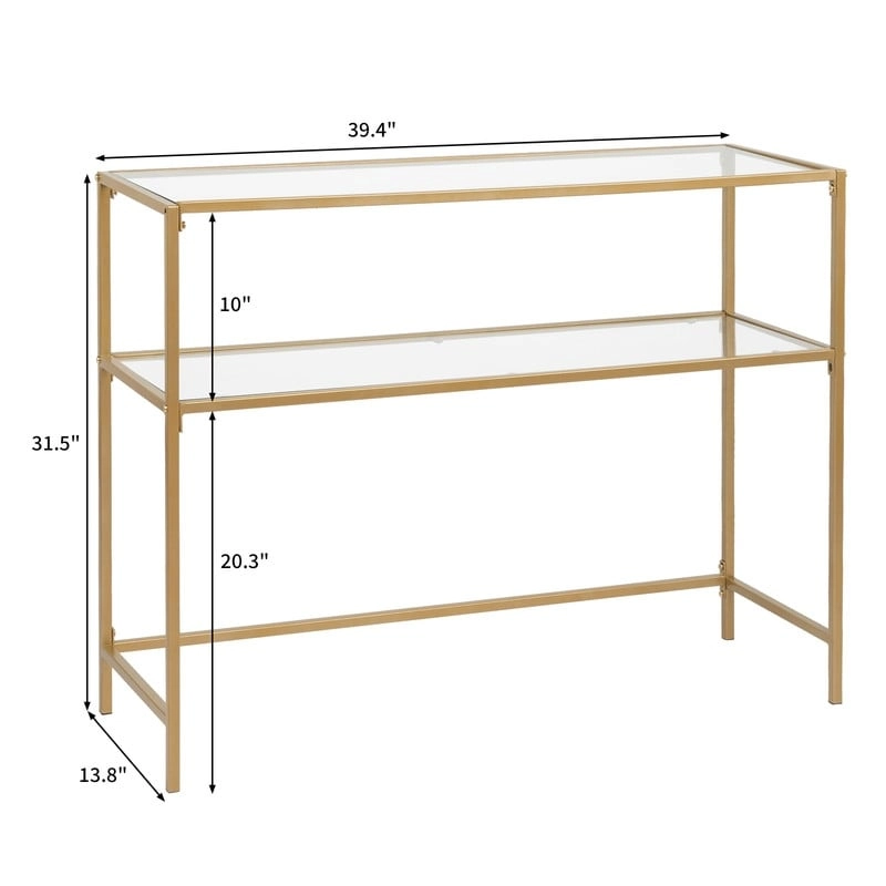 Modern Gold Frame 39.4 Entryway Console Table Glass Top