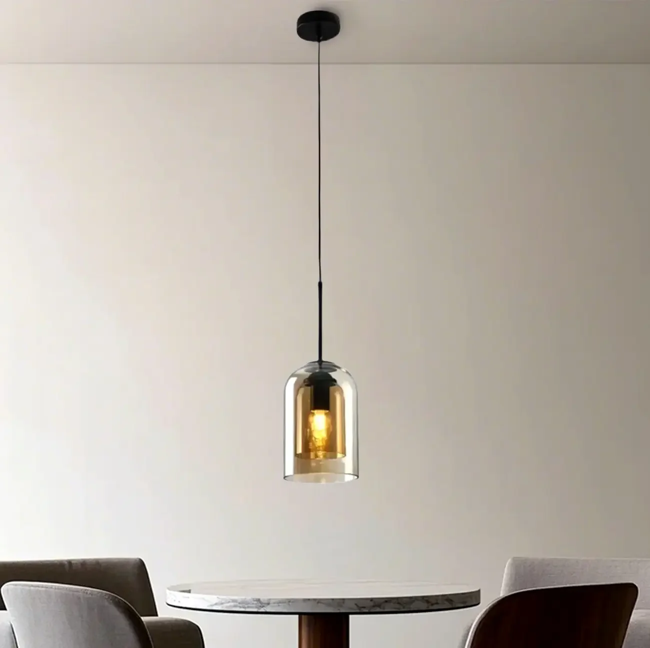 Modern Double Glass Bell-Shaped Pendant Lamp for Living Room