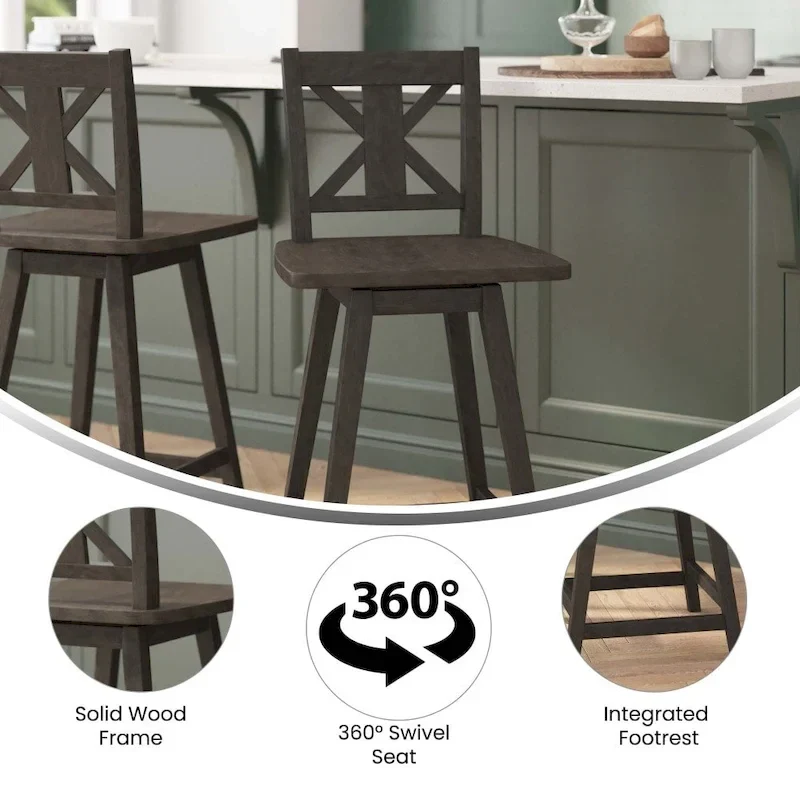 Modern Farmhouse Wooden Swivel Counter Stool