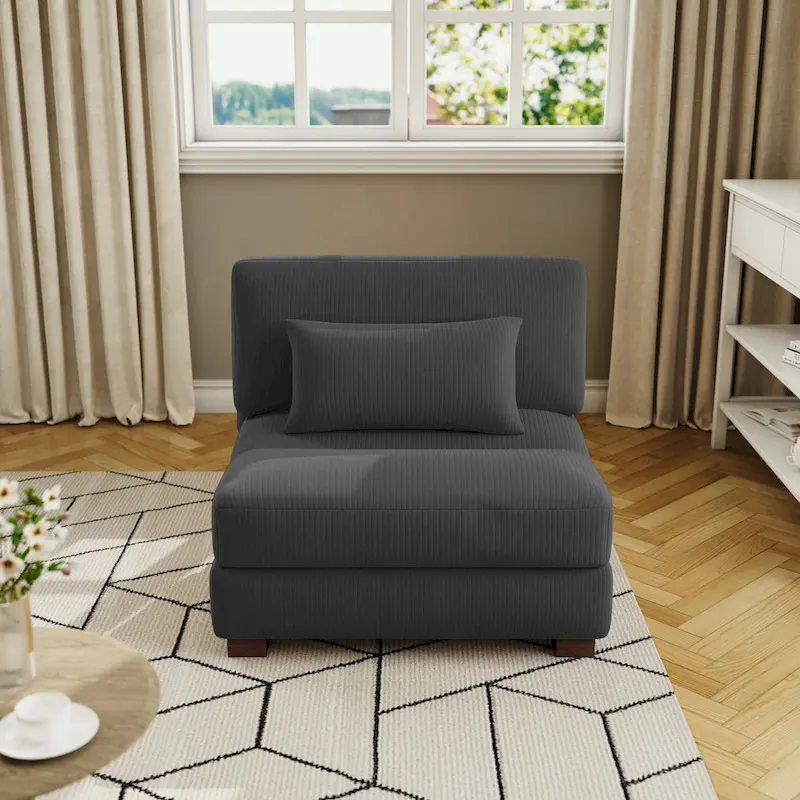 Corduroy Upholstered Armless Accent Chair with Adjustable Headrest