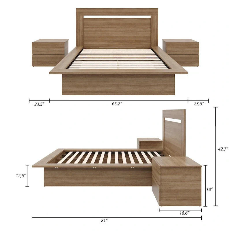 Malibu 4-Piece Bedroom Set with Bed, Headboard, and 2 Nightstands