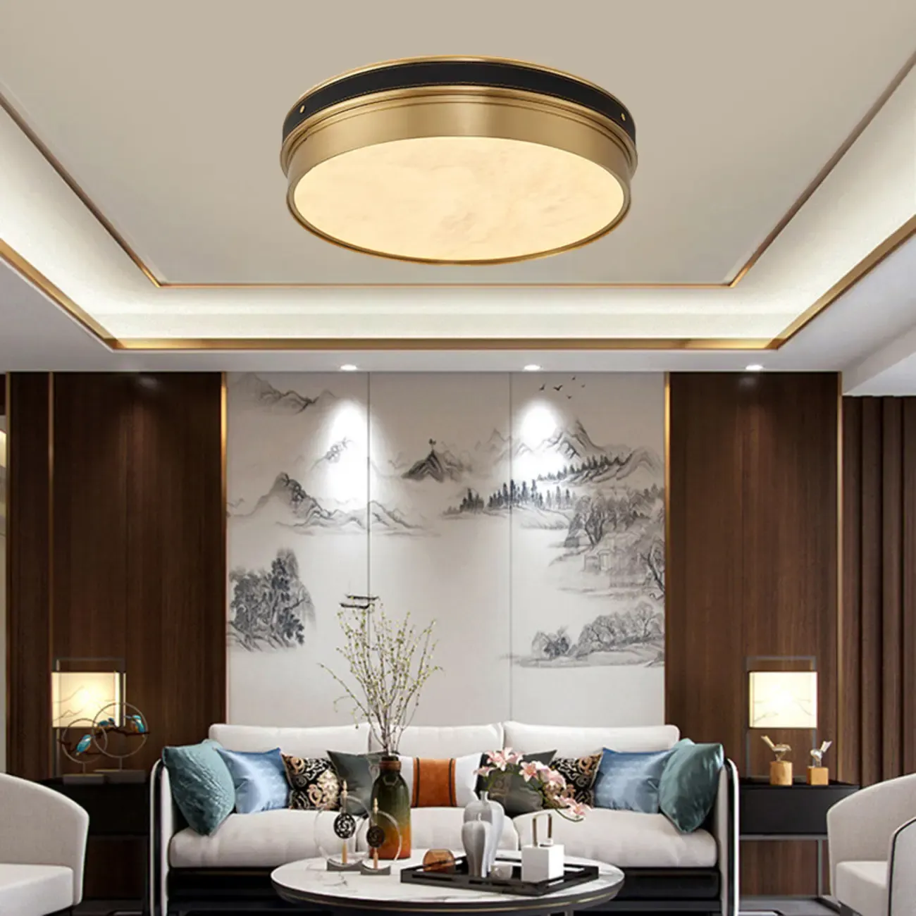Gold Stone Circle LED Flush Mount Ceiling Light