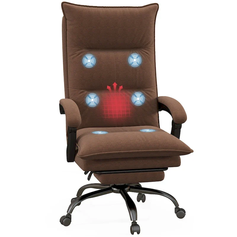 High Back Massage Office Chair with 6 Vibration Points, Heated Reclining Microfiber Computer Chair with Footrest