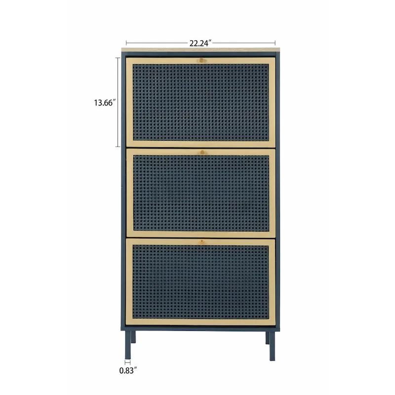 Modern Freestanding Shoe Storage Cabinet with 3 Metal Doors