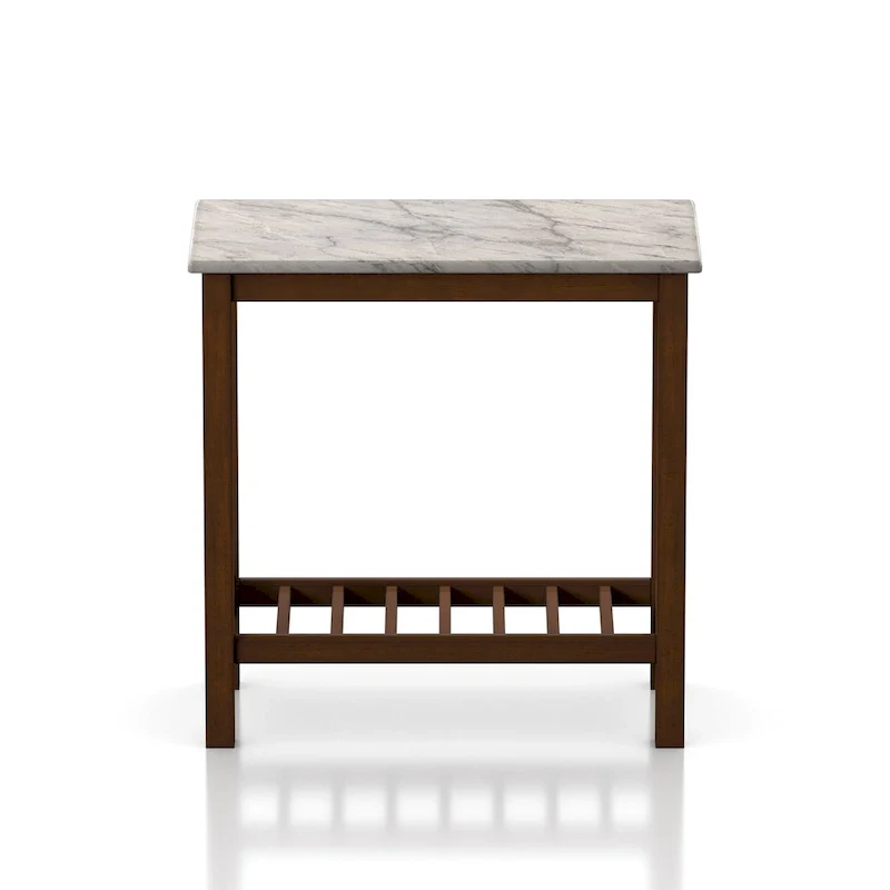 Farmhouse Faux Marble Side Table with Shelf - Dark Grey/White/Brown/Oak