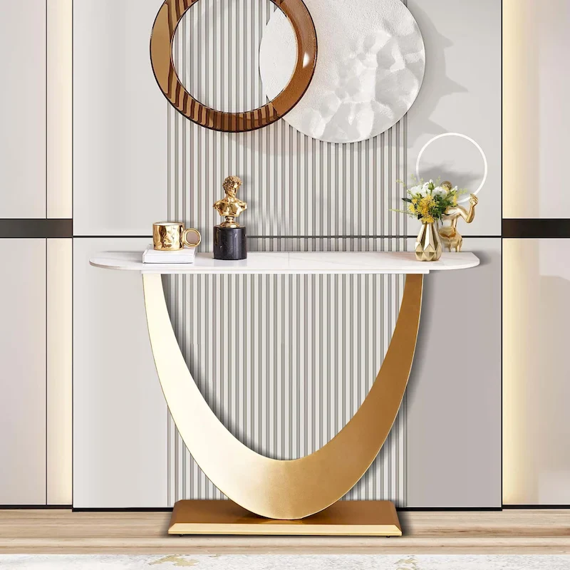 Sintered Stone Console Table, Gold / Black, 1-Piece