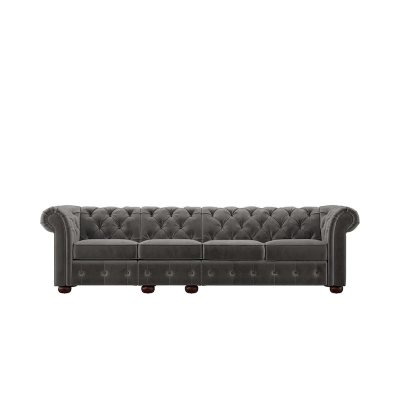 Grey Button-Tufted Chesterfield Sofa - 4/5/6 Seater
