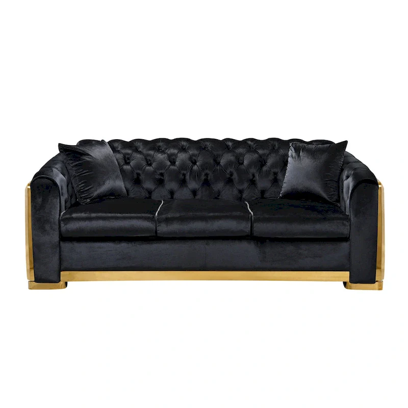 84  Luxury Chesterfield Velvet Sofa with Gold Trim