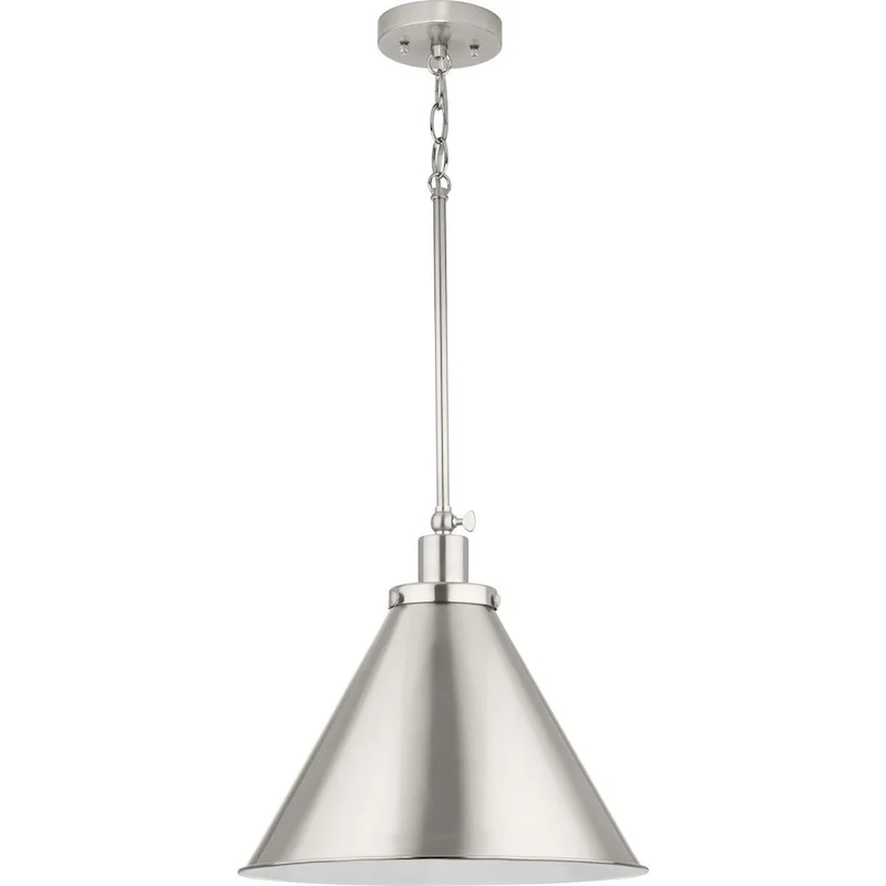 Hinton Collection One-Light Brushed Nickel Modern Farmhouse Pendant - 16 in x 16 in x 14 in