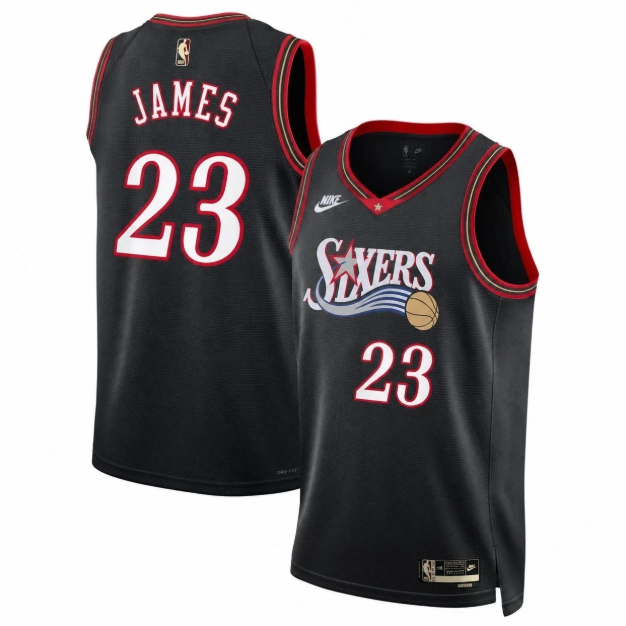 76ers LeBron James Stitched Black Jersey