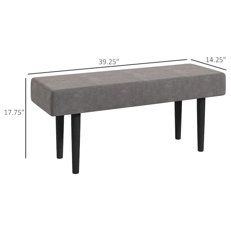 HOMCOM 39 End of Bed Bench, Upholstered Entryway Bench with Steel Legs, Bedroom Bench, Gray