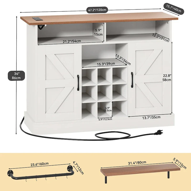 47 Farmhouse Coffee Bar Cabinet with Floating Shelf
