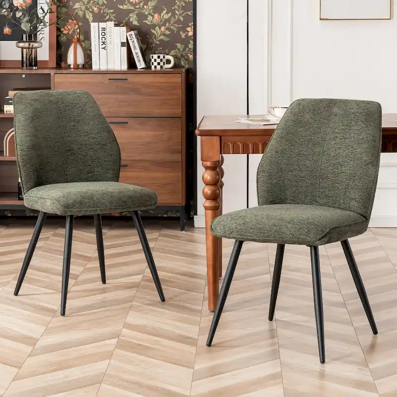 Mid Century Modern Armless Fabric Dining Room Chairs Set of 2