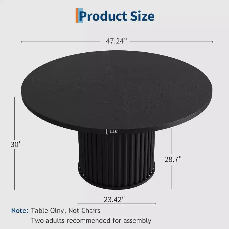47Inch Round Dining Table for 4 to 6 People,Dining Table with Sturdy Metal Pedestal Base in Wave Shape,Circular Kitchen Table for Dining Room,Kitchen