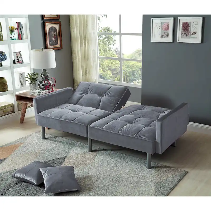 75.6 Lovely Velvet Convertible Sleeper Sofa Bed Futon Love Seats