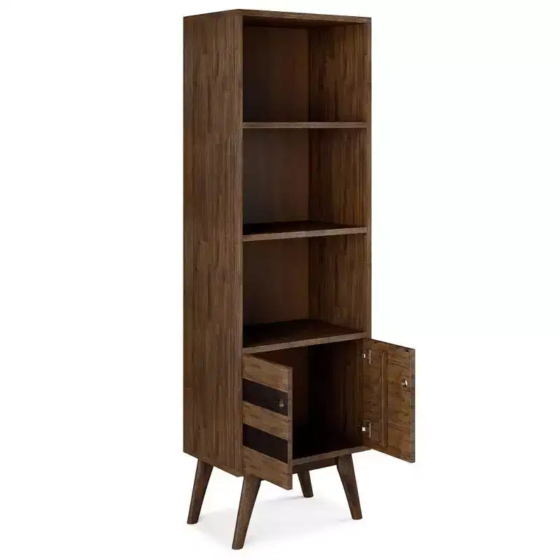 70" Wright Bookcase with Storage Rustic Natural Aged Brown-WyndenHall: Mid-Century, 2 Doors, 4 Shelves